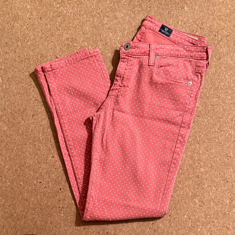 AG Stevie Slim Ankle Jeans Pink White Polka Dot Stretch Denim Size 28 - Picture 2 of 6